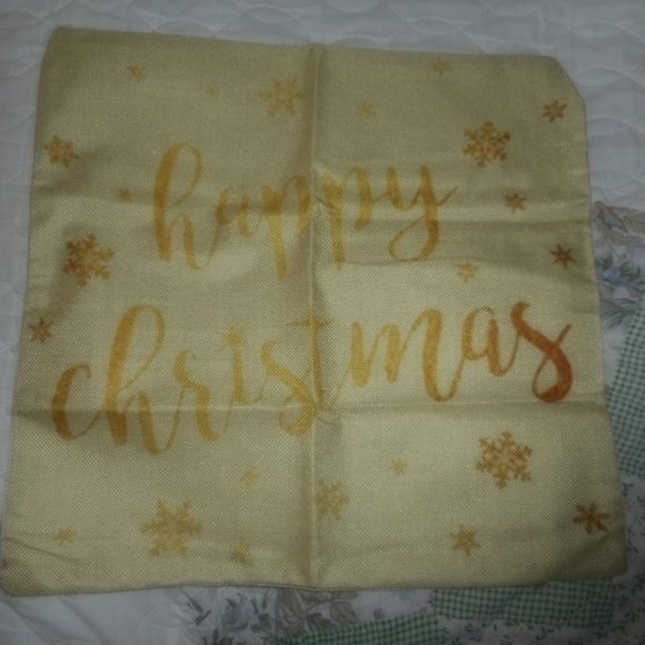 unbranded Accents New 2 Happy Christmas Gold Cream Pillow Cover